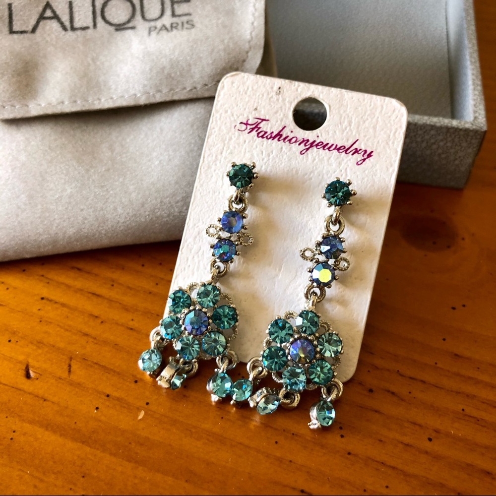 New Turquoise Rhinestone Statement Dangle Earrings - image 1